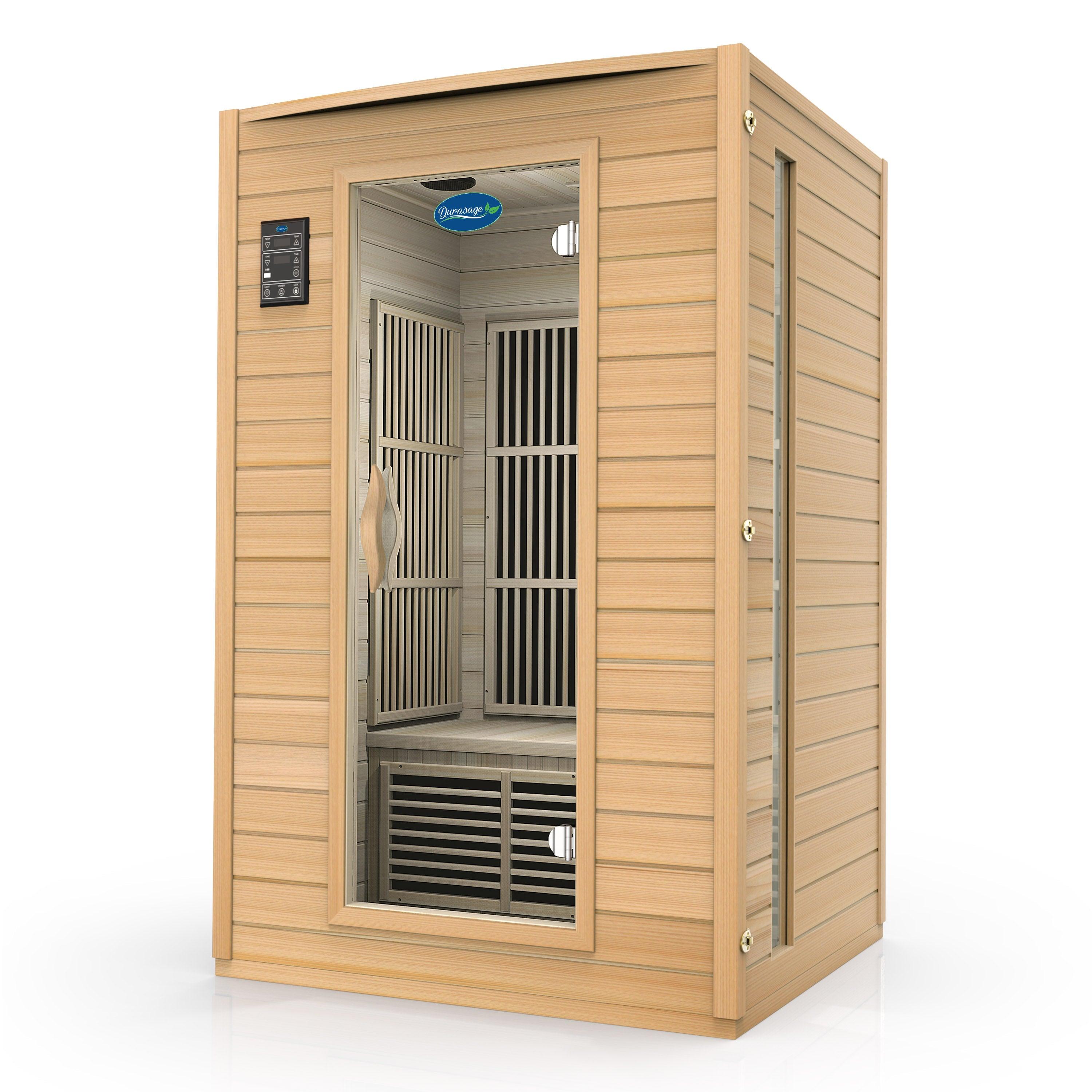 2-Person Carbon Infrared Sauna – Canadian Hemlock Indoor Sauna with 6 Heaters, Audio System & Chromotherapy (1700W)