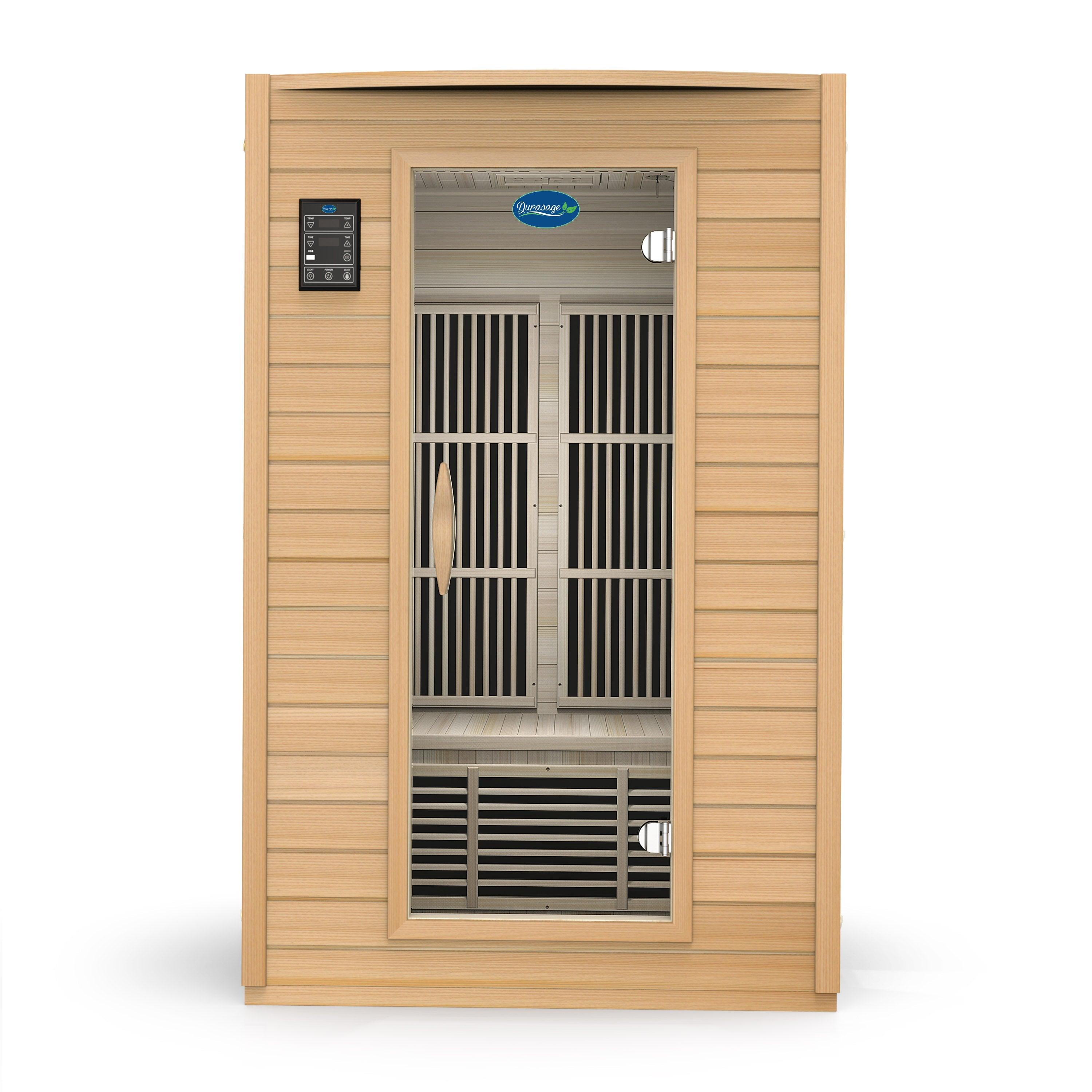 2-Person Carbon Infrared Sauna – Canadian Hemlock Indoor Sauna with 6 Heaters, Audio System & Chromotherapy (1700W)