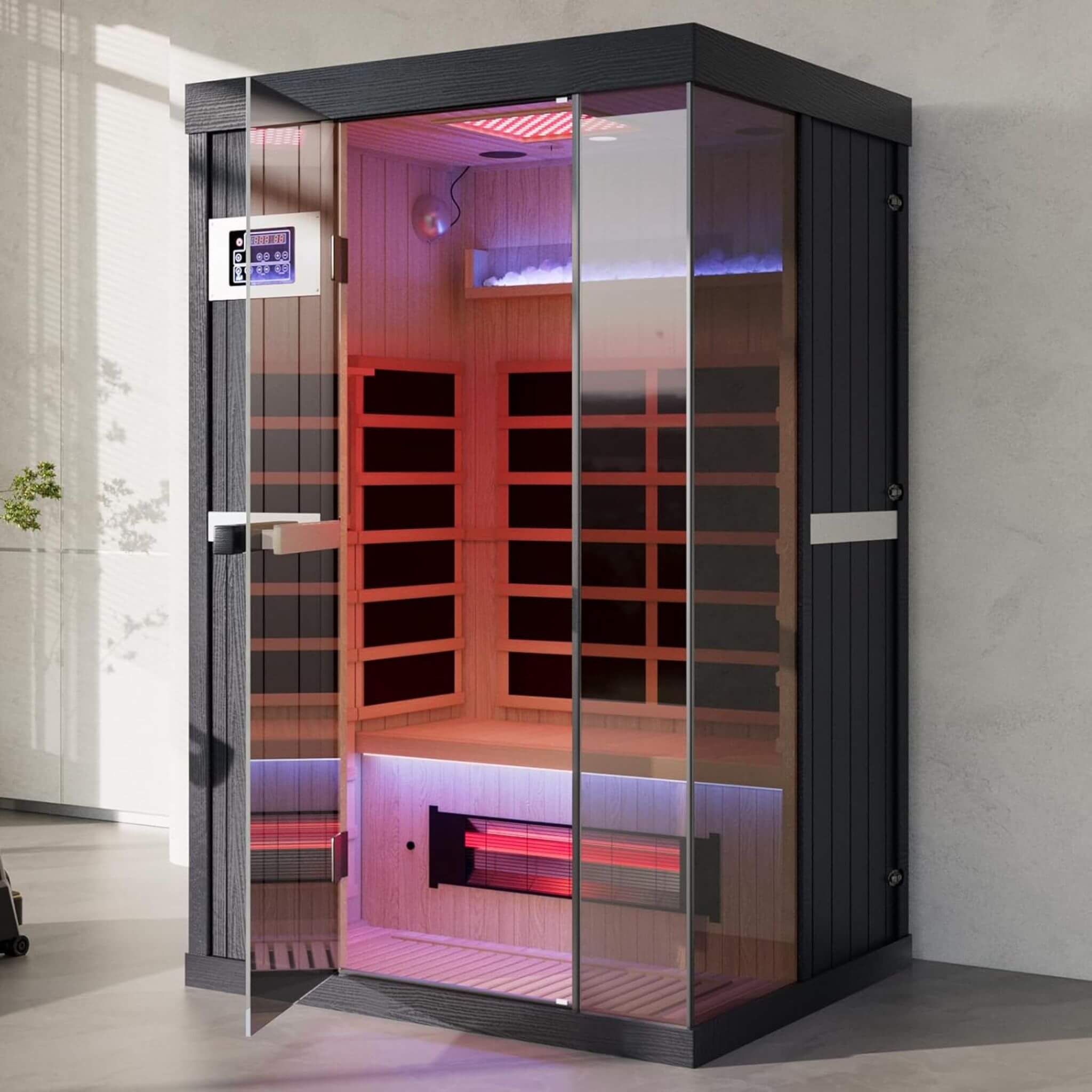 Thermora Pandora 2-Person Full-Spectrum Infrared Sauna – Indoor Hemlock Wood Sauna with Red Light Therapy & Himalayan Salt Panels