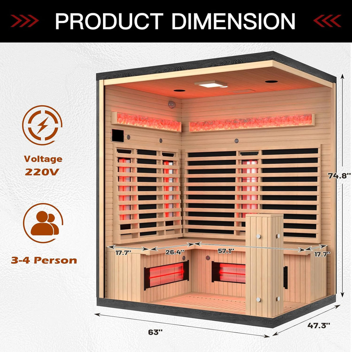 Rövia Ember 4-Person Full Spectrum Infrared Sauna – Canadian Hemlock Wood with Himalayan Salt Panels, Chromotherapy & Bluetooth (Made-To-Order)