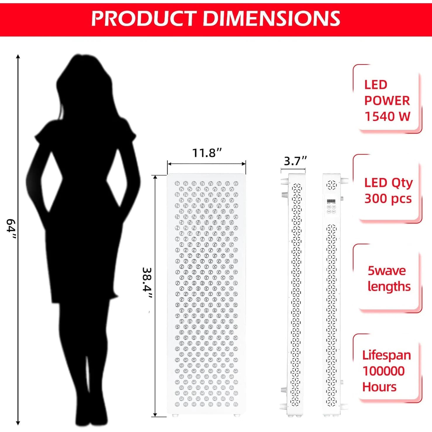 AECOJOY Red Light Therapy Panel for Face and Body with 5 Wavelengths and Timer