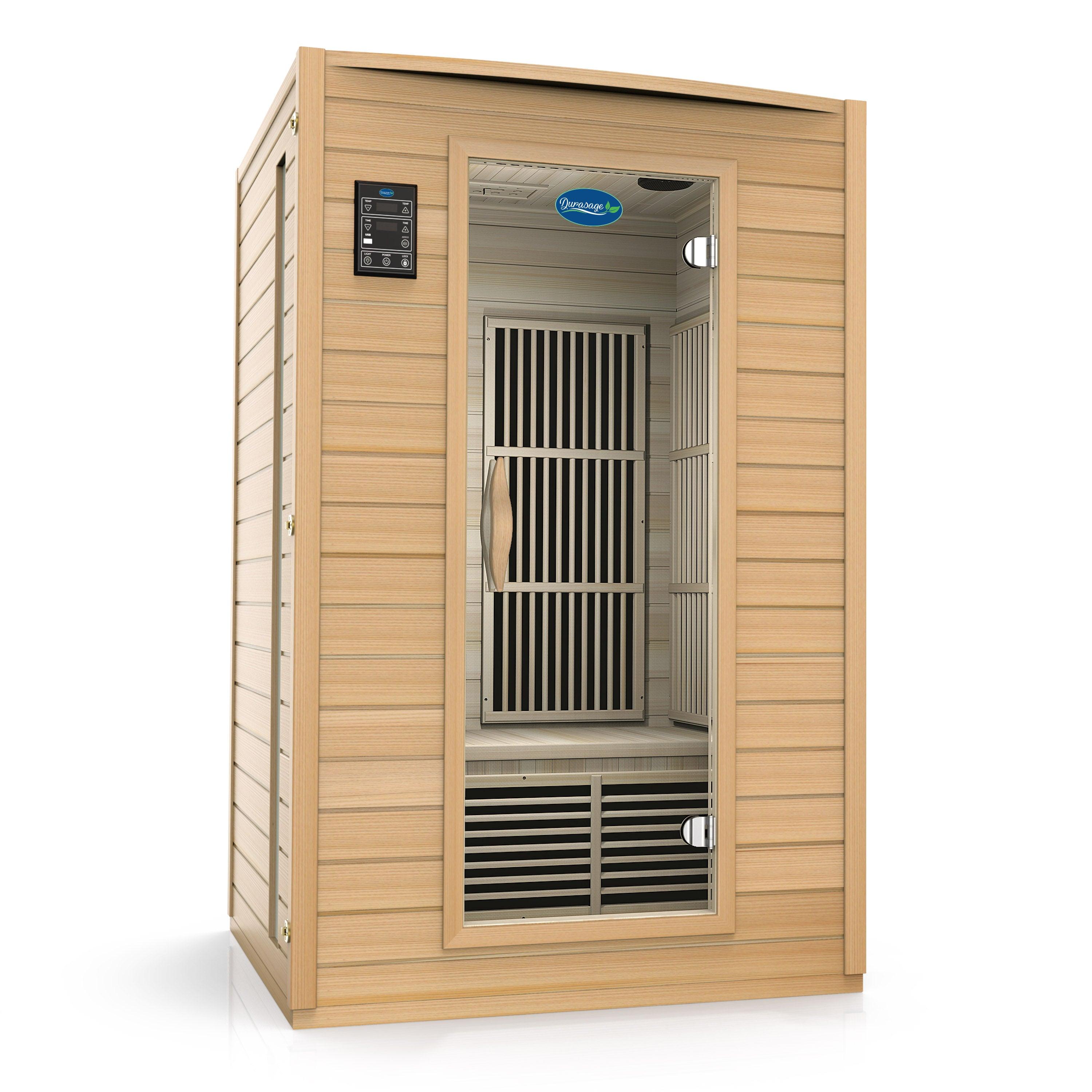 2-Person Carbon Infrared Sauna – Canadian Hemlock Indoor Sauna with 6 Heaters, Audio System & Chromotherapy (1700W)