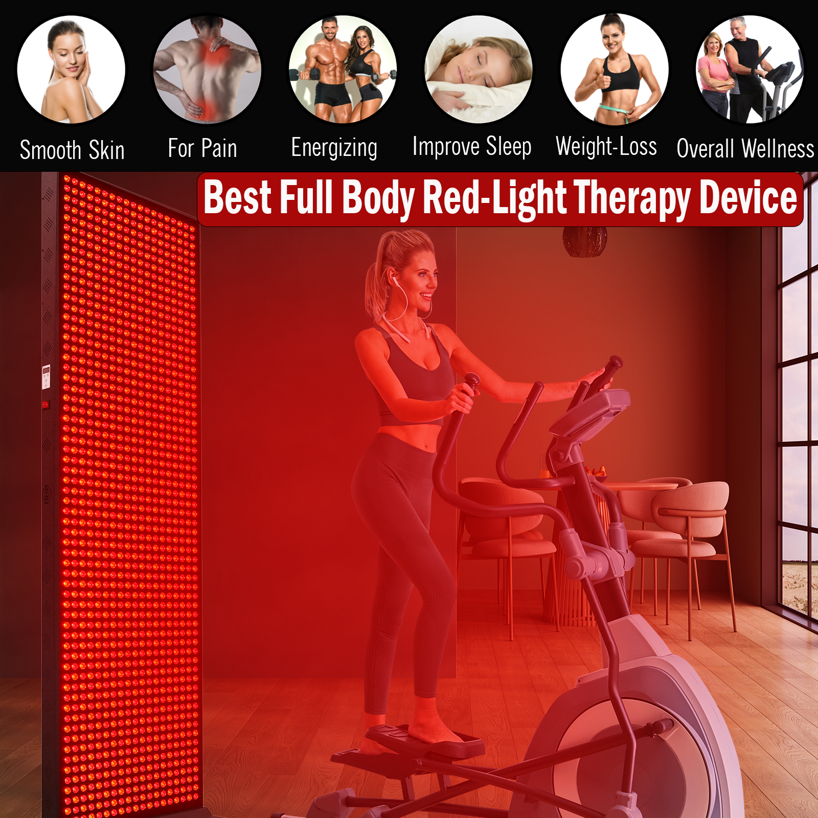 EXESAS 1216 LED Full Body Red Light Therapy Panel – Dual-Chip 630–850nm