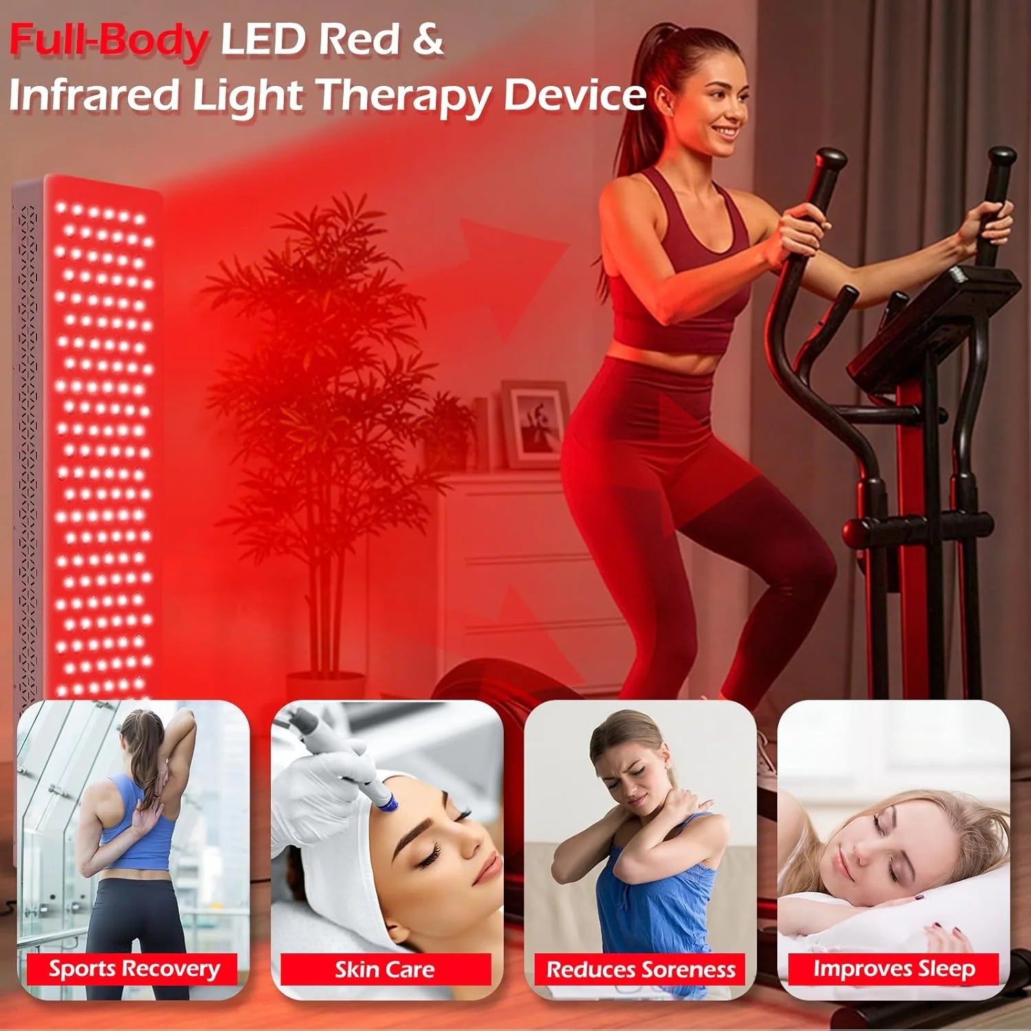 AECOJOY Red Light Therapy for Body & Face, 5 Wavelengths Red 660Nm & near Infrared 850Nm Light Therapy Panel with Timer