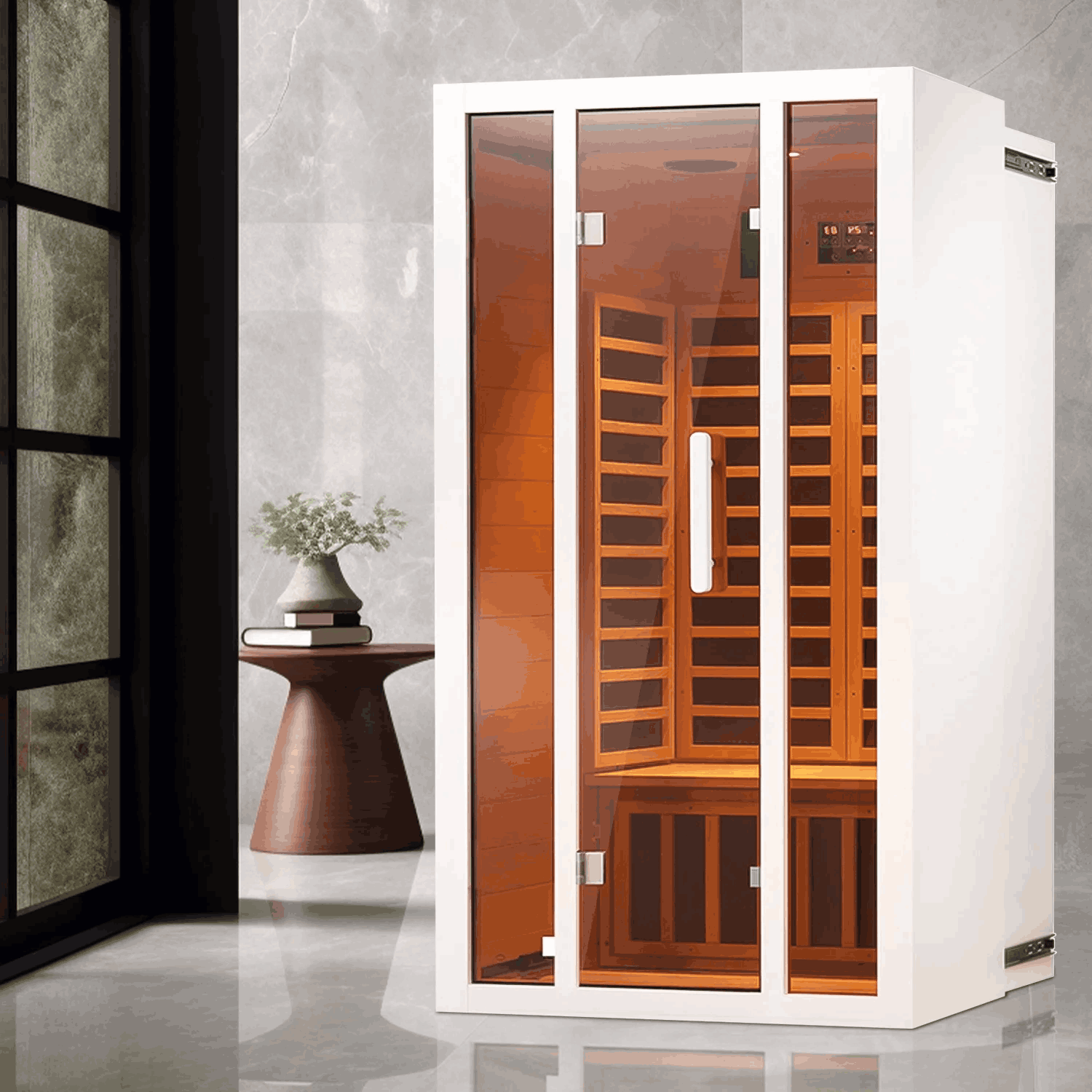 Art 2-Person Extendable Far Infrared Sauna in Hemlock Wood with Bluetooth and LED Lights