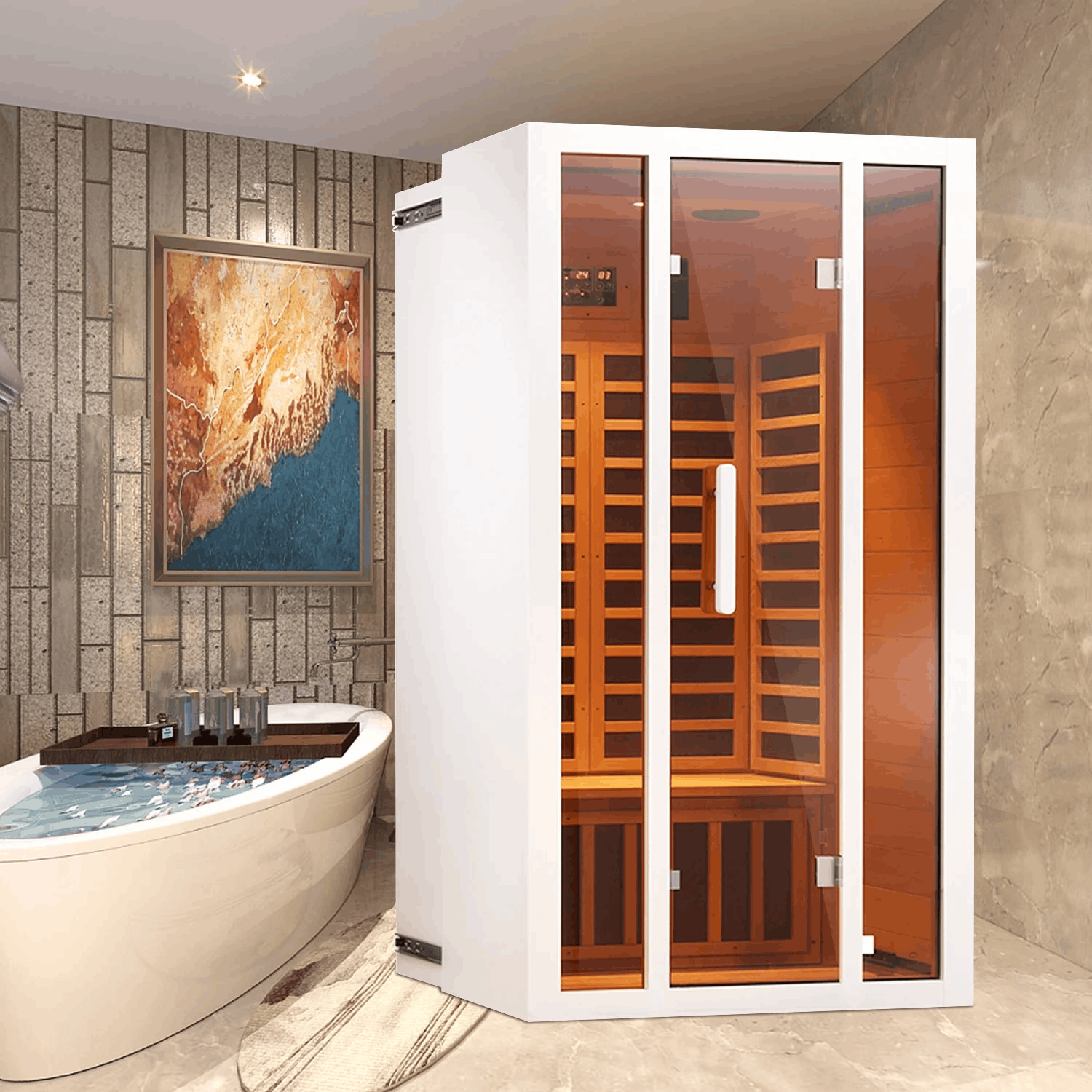 Art 2-Person Extendable Far Infrared Sauna in Hemlock Wood with Bluetooth and LED Lights