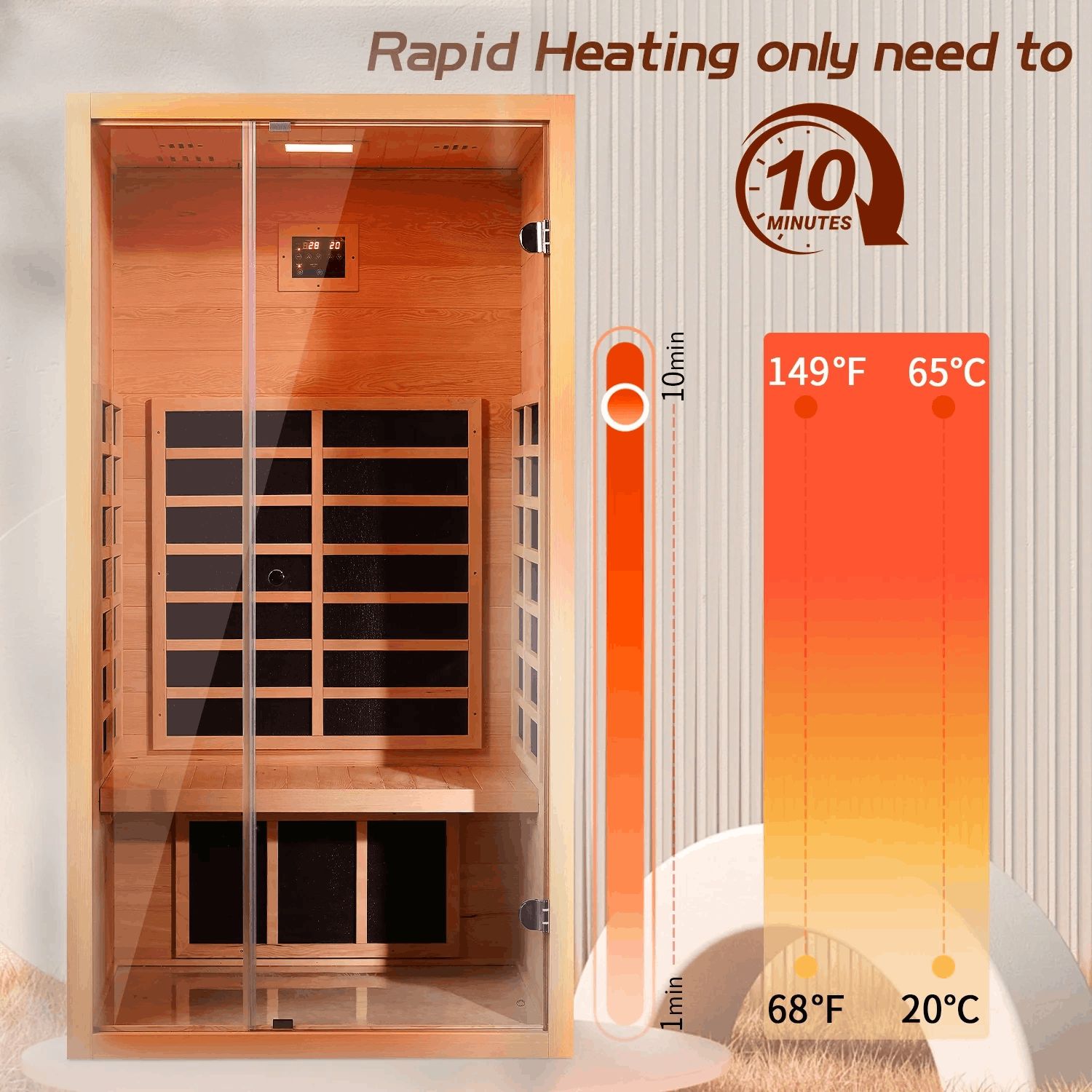 Vanity Art 1-Person Extendable Far Infrared Sauna in Hemlock Wood with Bluetooth and LED Lights