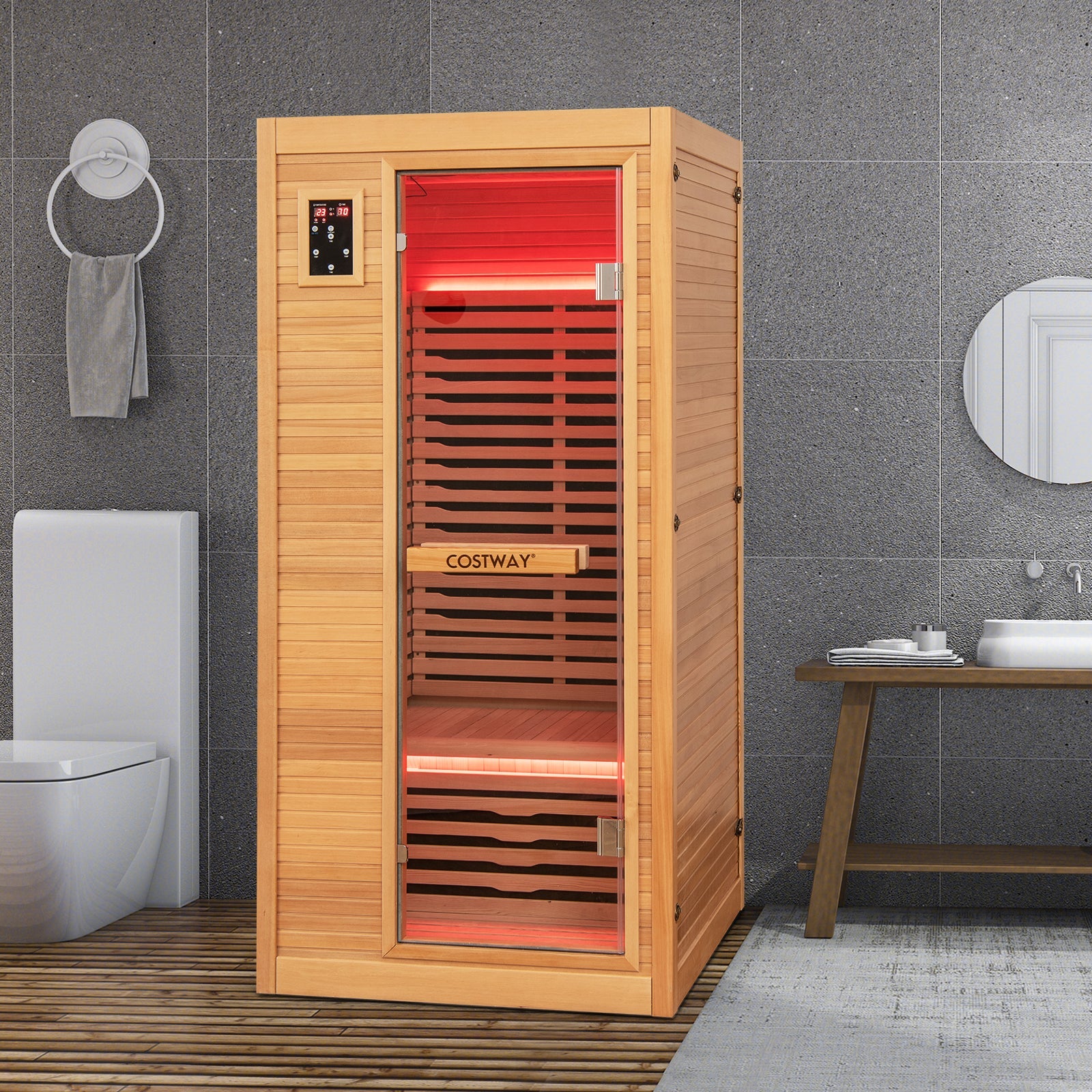 1–2 Person Far Infrared Sauna – Hemlock Wood Indoor Sauna with Bluetooth, Oxygen Ionizer & Chromotherapy