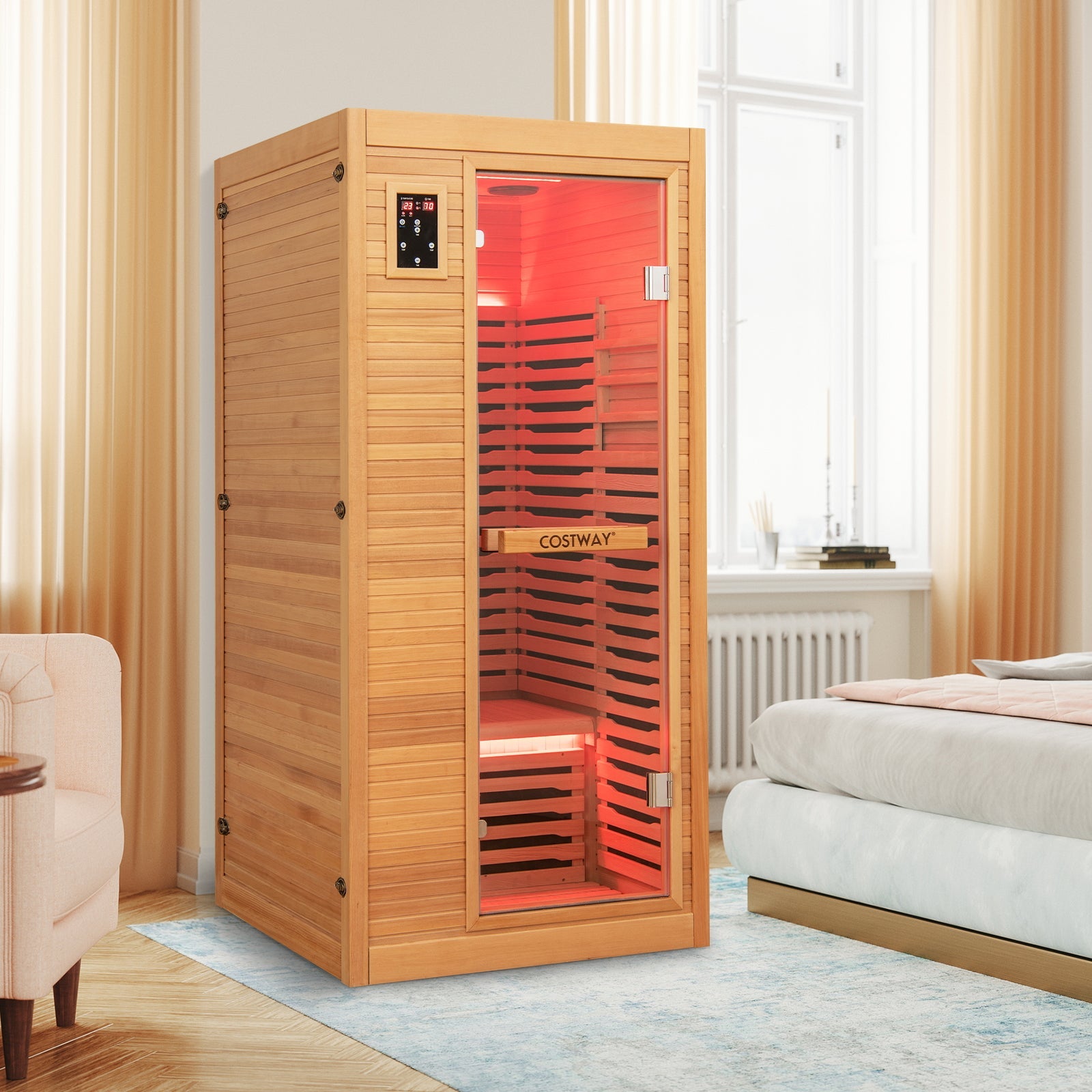 1–2 Person Far Infrared Sauna – Hemlock Wood Indoor Sauna with Bluetooth, Oxygen Ionizer & Chromotherapy