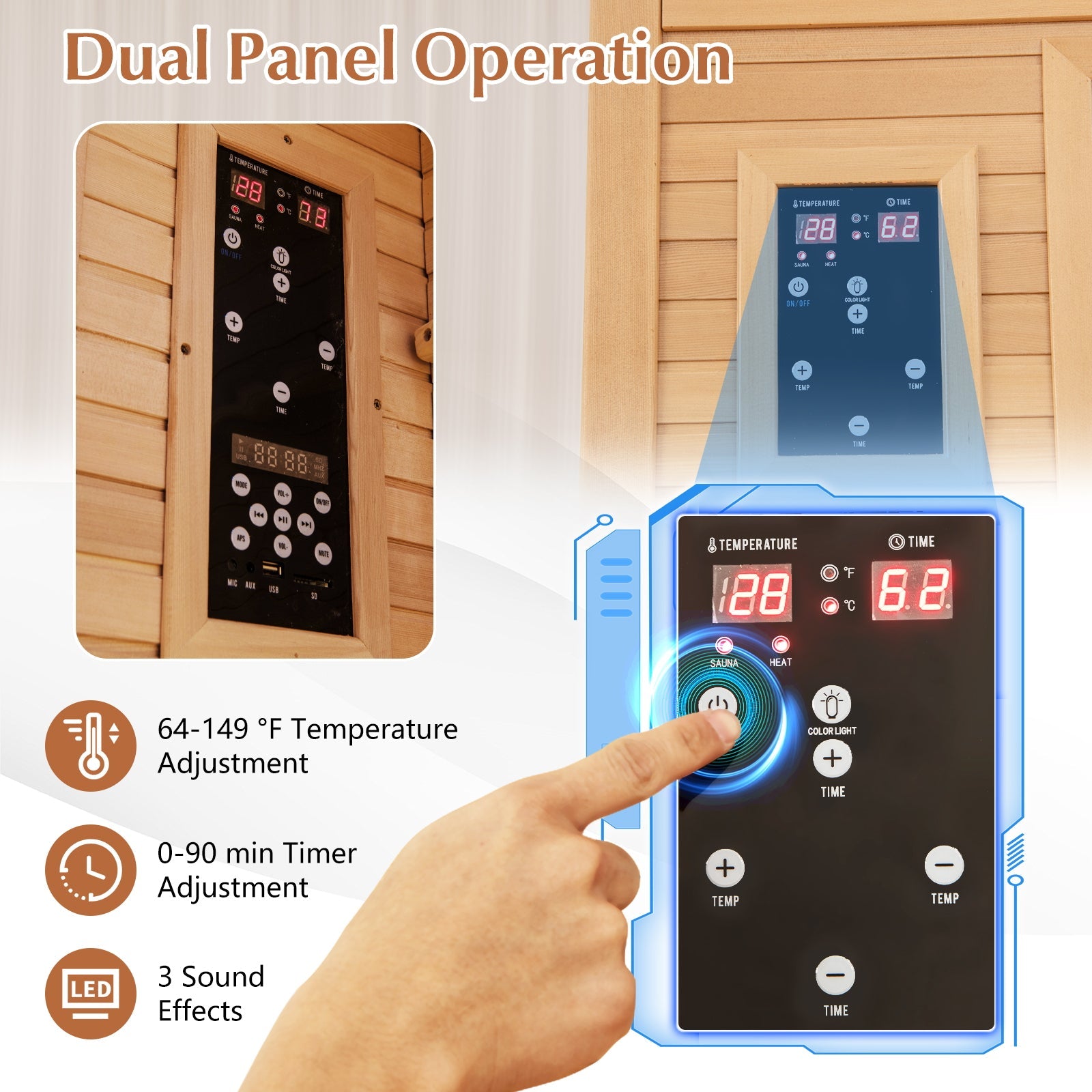 1–2 Person Far Infrared Sauna – Hemlock Wood Indoor Sauna with Bluetooth, Oxygen Ionizer & Chromotherapy
