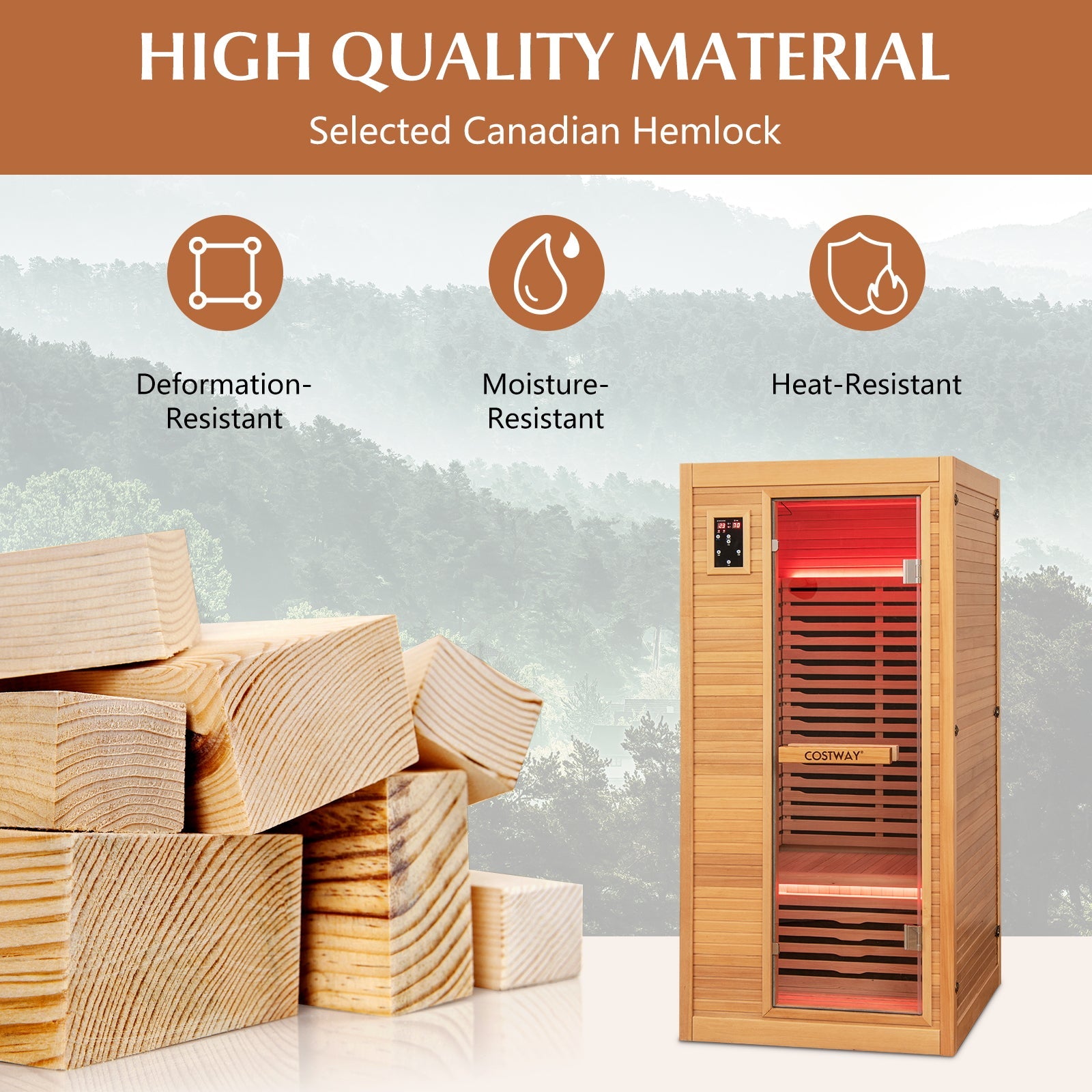 1–2 Person Far Infrared Sauna – Hemlock Wood Indoor Sauna with Bluetooth, Oxygen Ionizer & Chromotherapy
