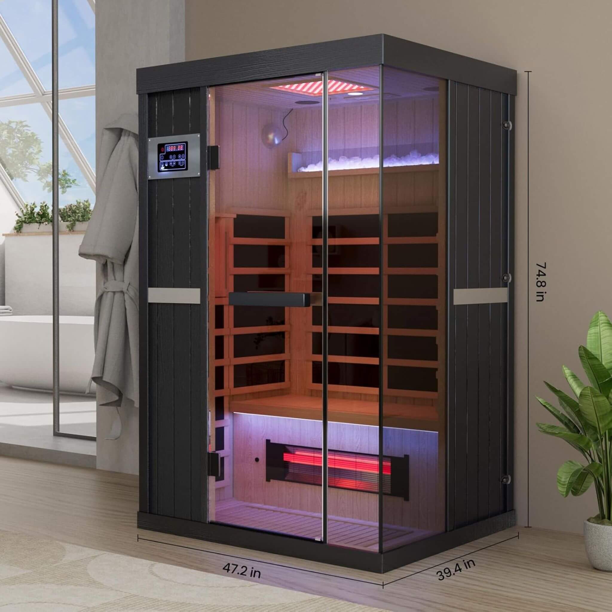 Thermora Pandora 2-Person Full-Spectrum Infrared Sauna – Indoor Hemlock Wood Sauna with Red Light Therapy & Himalayan Salt Panels
