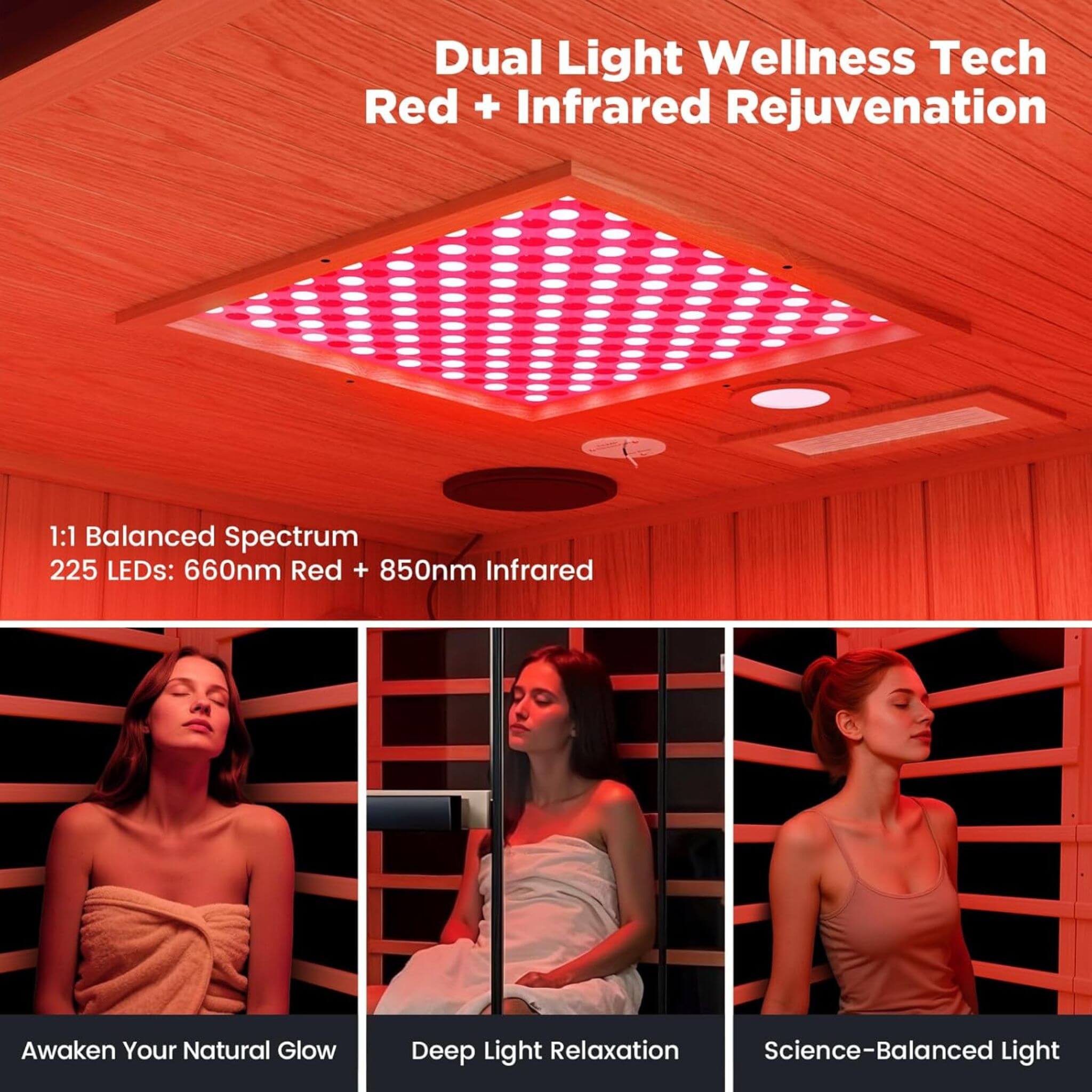 Thermora Pandora 2-Person Full-Spectrum Infrared Sauna – Indoor Hemlock Wood Sauna with Red Light Therapy & Himalayan Salt Panels